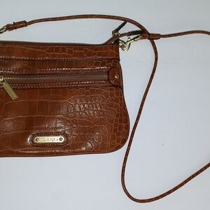 Anne Klein Tan Crocodile-Embossed Crossbody Bag